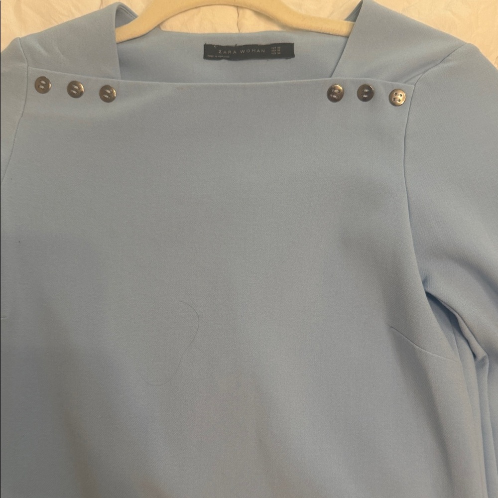 Zara Light Blue Mini Dress with Button Detail